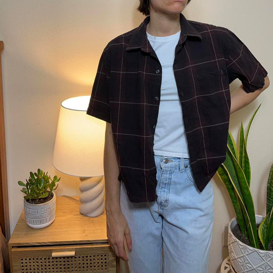 Plaid Cropped Button Up