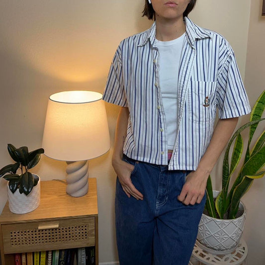 Striped Cropped Button Up