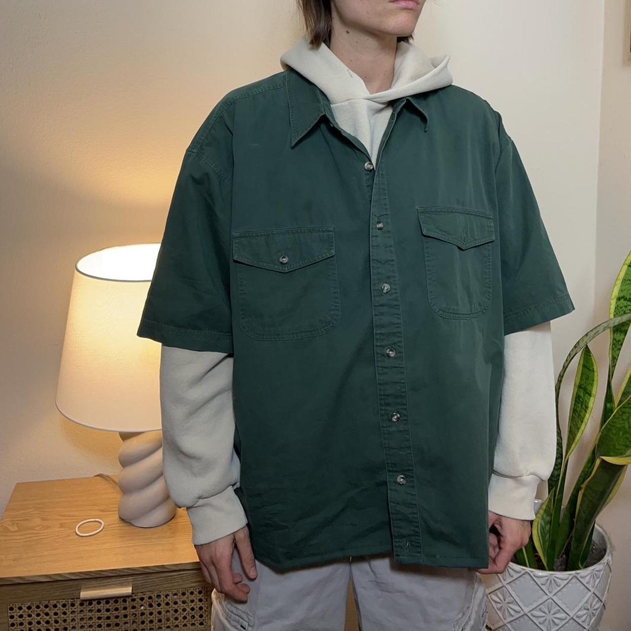 Basic Editions Green Cropped Button Up